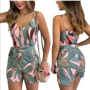 Charlie Charlie Charlotte romper NWT pink and green foliage print size M